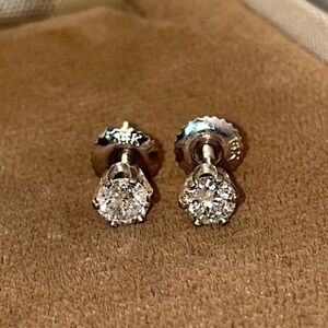 Solid Stamped 14K White Gold NATURAL Diamond Solitaire Stud Screwback Earrings